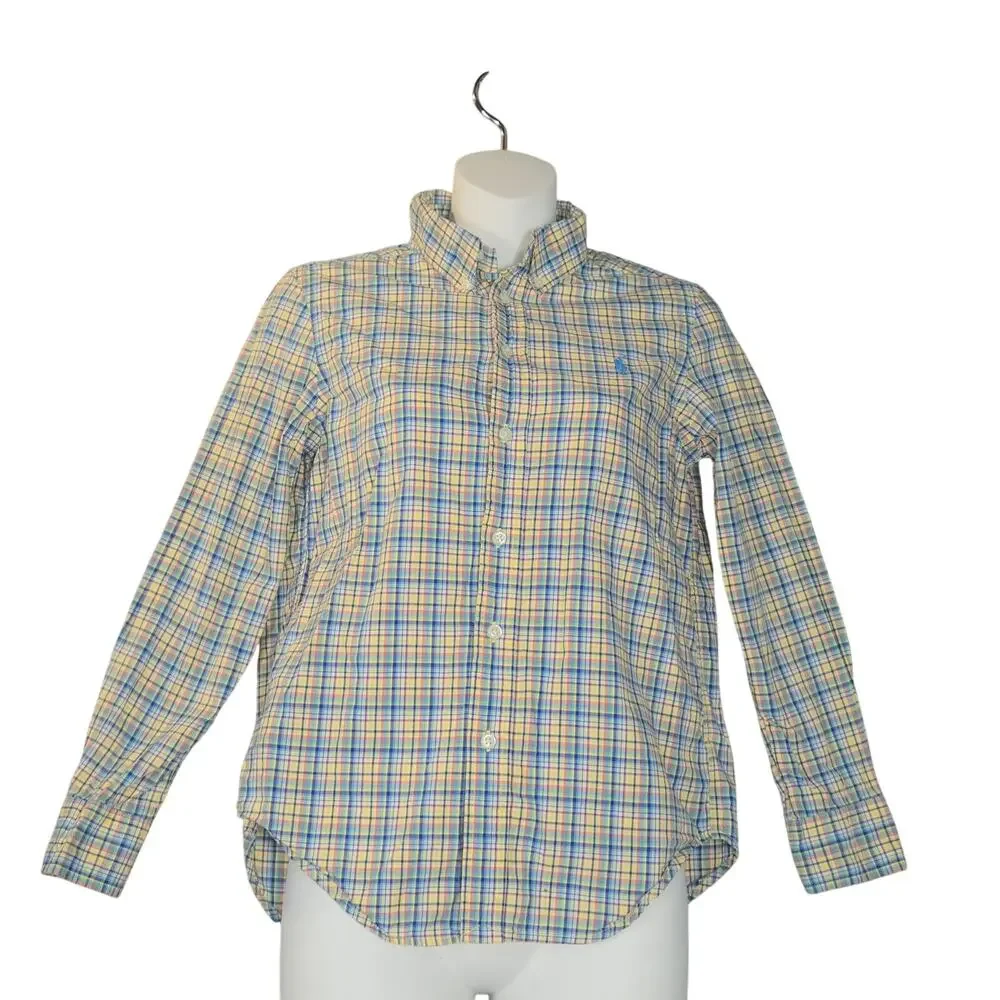 Ralph Lauren Youth Medium 10/12 Plaid Shirt Button Down Blue‎ Pony Vacation
